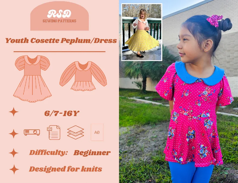 Youth Cosette Peplum/Dress PDF Tunics Corduroy durable