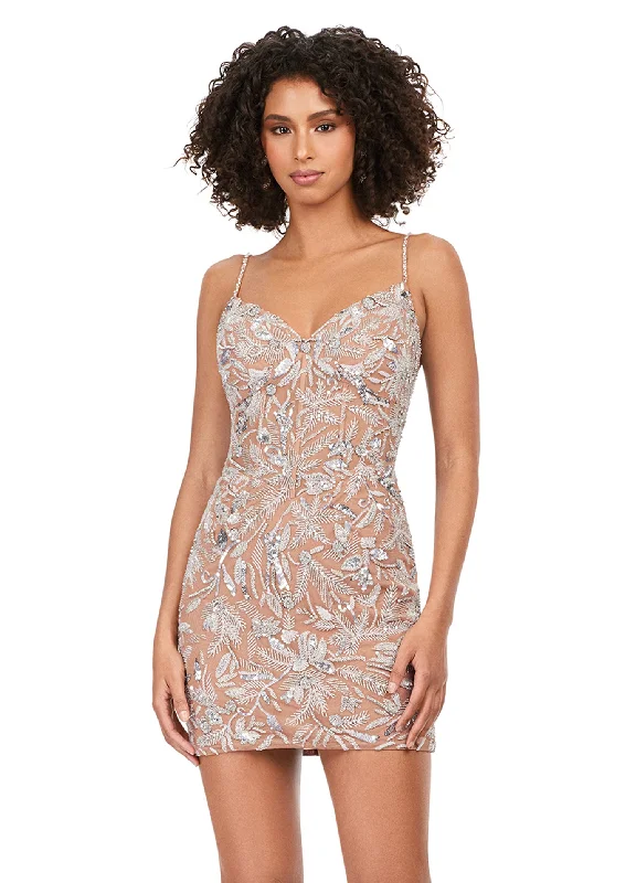 Ashley Lauren 4605 Spaghetti Strap Fully Beaded Sheer Bodice Corset Fitted Cocktail Homecoming Dress Tunic Top Casual Ashley Lauren 4605 Spaghetti Strap Fully Beaded Sheer Bodice Corset Fitted Cocktail Homecoming Dress Tunic Top Casual