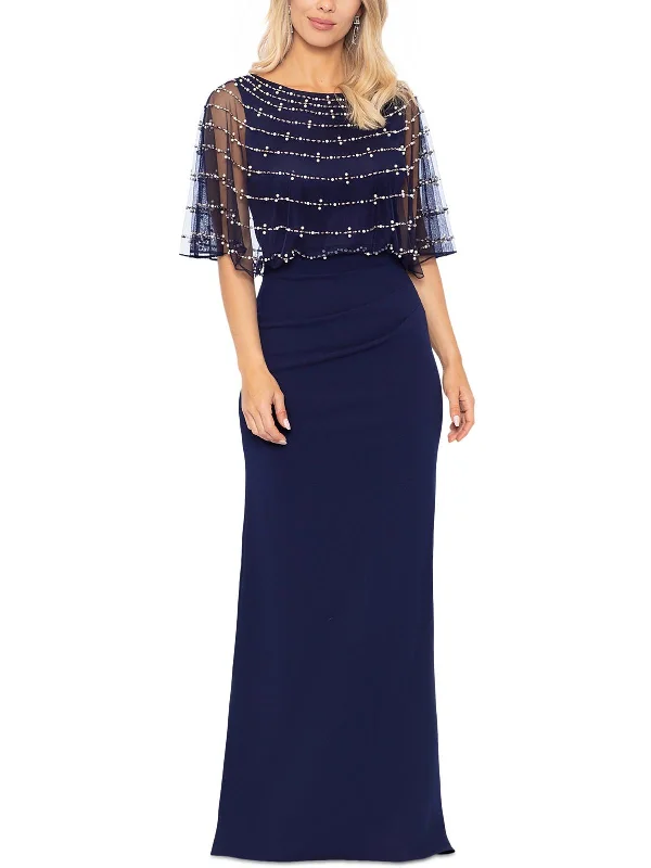 Womens Mesh Overlay Embellished Evening Dress Tunics Denim casual
