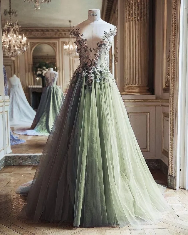 Green Tulle Long Formal Dress, Party Dress, Prom Dress Tunics Luxurious high-end