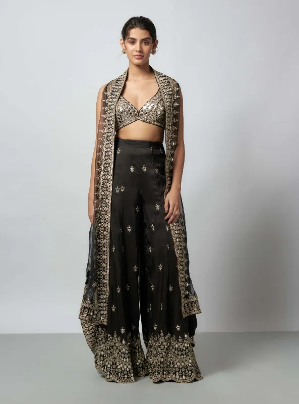 Avnoor black flared pant and cape set Comfy Zip-Up Pants