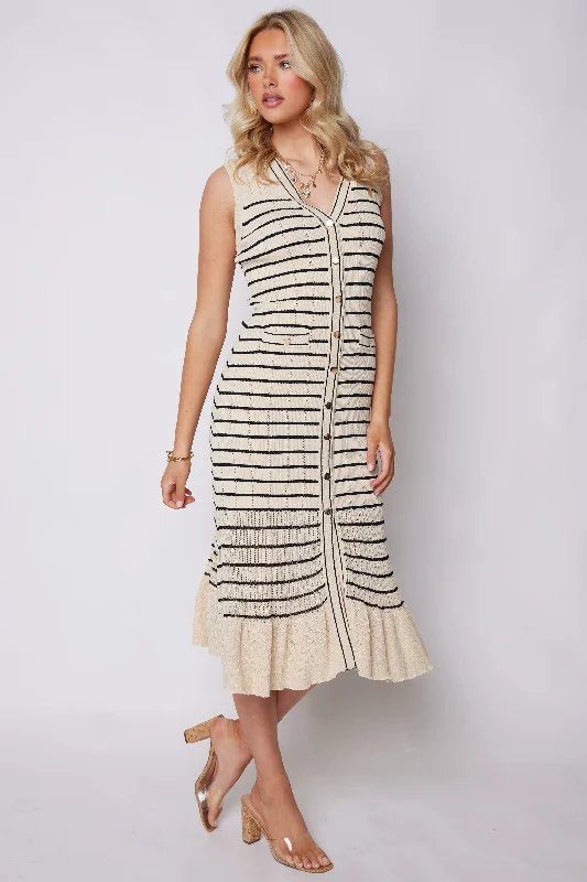 Juliette Knit Stripe Button Front Dress Tunics Handmade artisanal