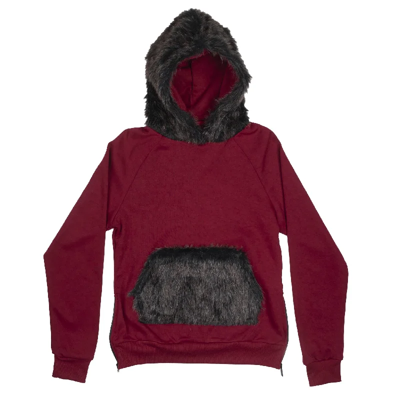 RIFLESSI WOMENS HOODIE BURGUNDY - WJT-72 Hoodie with Batwing Sleeves Loose Dramatic