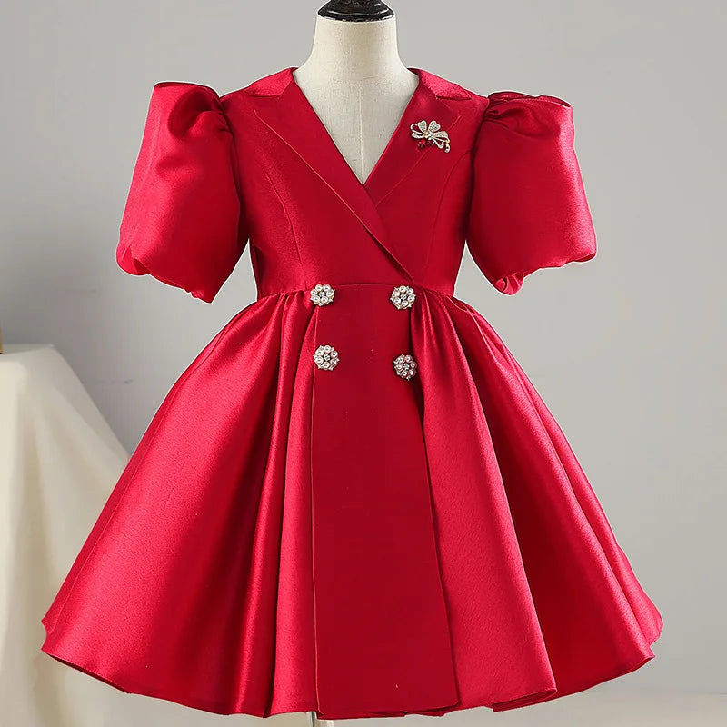 Temperament Birthday Robe Puff Sleeve Lapel Exquisite Button Design Party Dress 2024 Summer Pleated Princess Ball Gown Vestidos Tunics Timeless classic Temperament Birthday Robe Puff Sleeve Lapel Exquisite Button Design Party Dress 2024 Summer Pleated Princess Ball Gown Vestidos Tunics Timeless classic