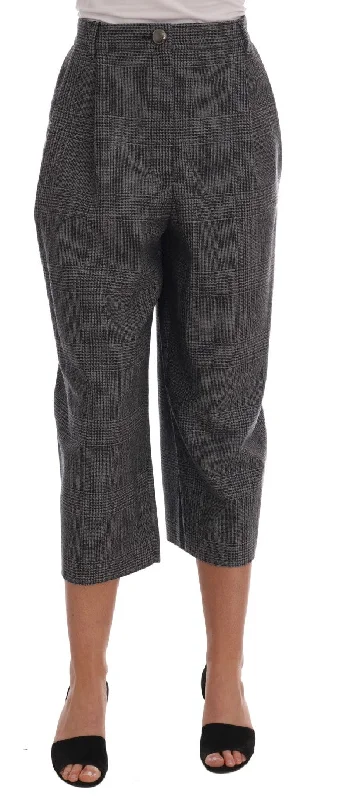 Dolce & Gabbana Elegant Gray Check Capri Wool Pants Comfortable Maternity Pants