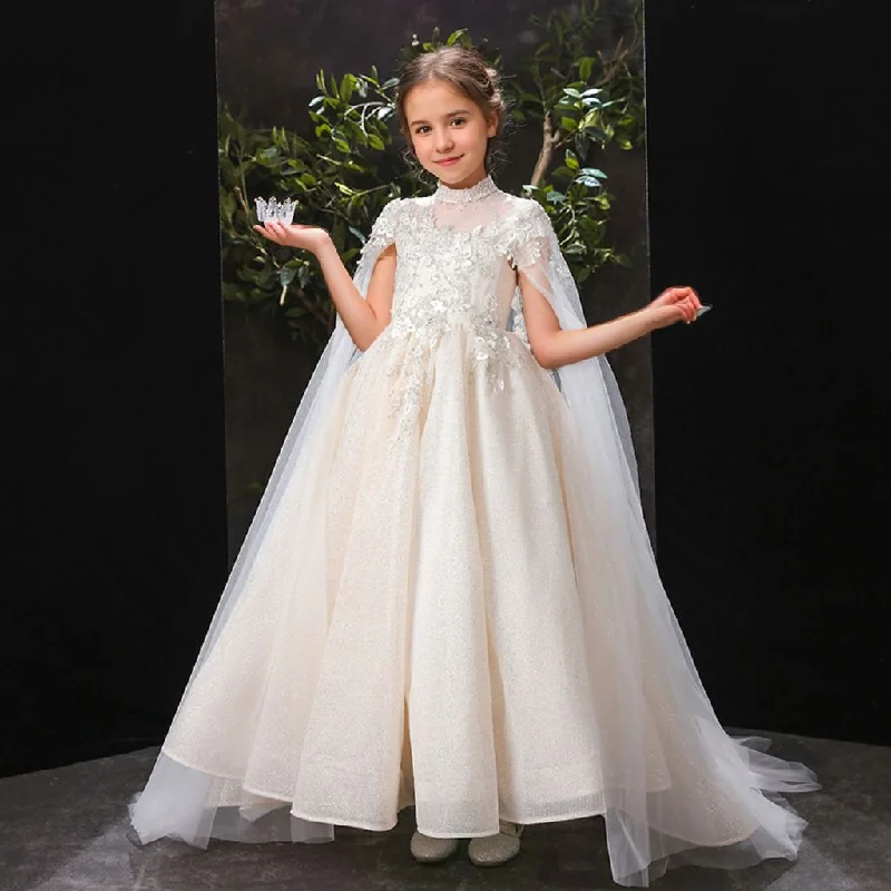 High Neck Floor-Length A-Line/Princess Girl Party Dress with Rhinestone Appliques Tunics Distressed trendy High Neck Floor-Length A-Line/Princess Girl Party Dress with Rhinestone Appliques Tunics Distressed trendy