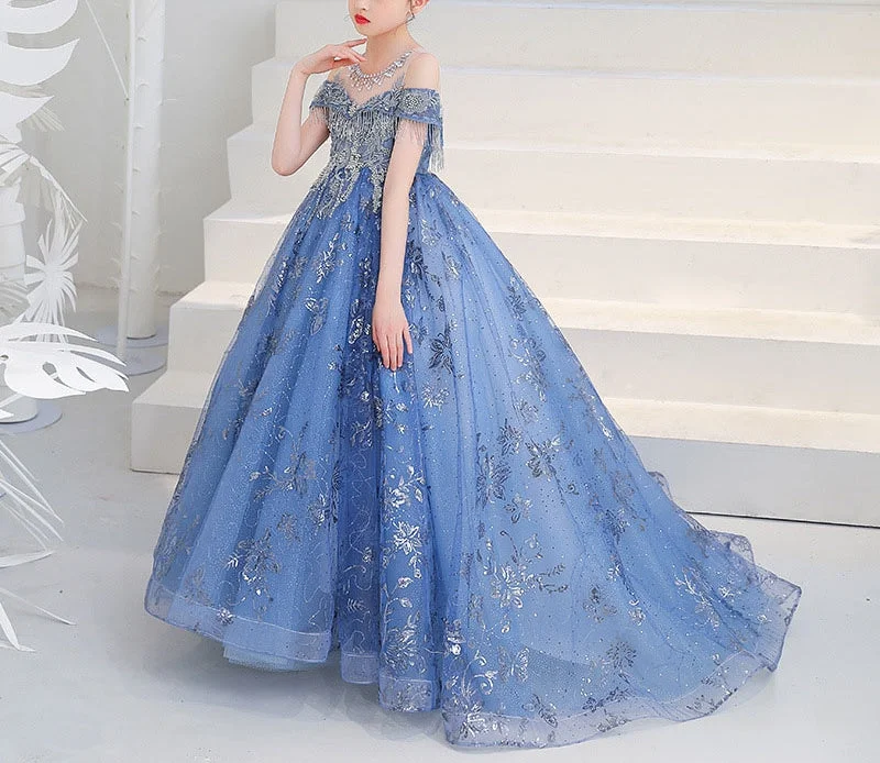 A-Line/Princess Off-the-Shoulder Girl Party Dress with Crystal Appliques & Train Tunics Evening elegant A-Line/Princess Off-the-Shoulder Girl Party Dress with Crystal Appliques & Train Tunics Evening elegant