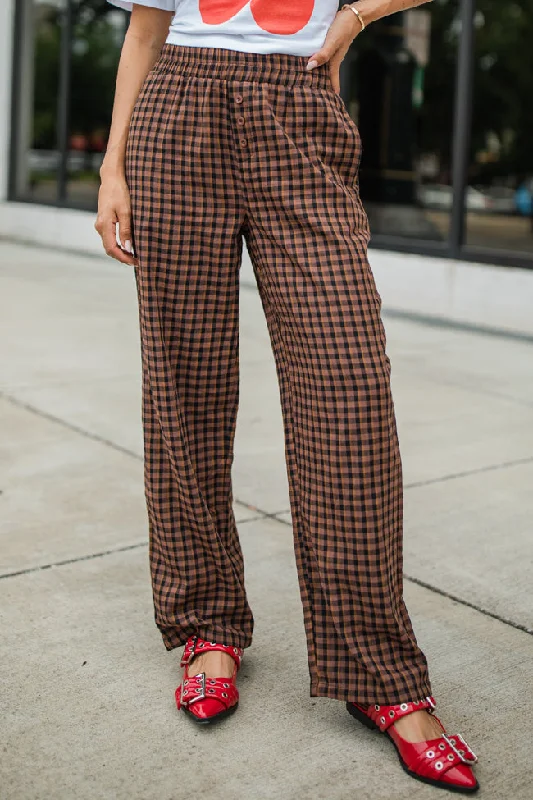 Daydreamer Brown and Black Plaid Boxer Pants FINAL SALE Trendy Printed Pants