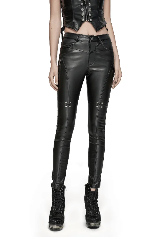 Edgy Black Faux Leather Skinny Pants for Women Comfortable Wide-Leg Pants