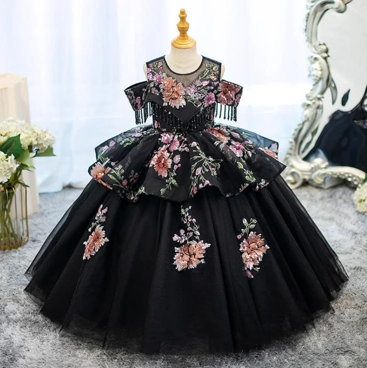 Off-the-Shoulder Ball Gown Embroidery Tulle Girl Party Dresses with Beadings Boat Neckline Classic Off-the-Shoulder Ball Gown Embroidery Tulle Girl Party Dresses with Beadings Boat Neckline Classic