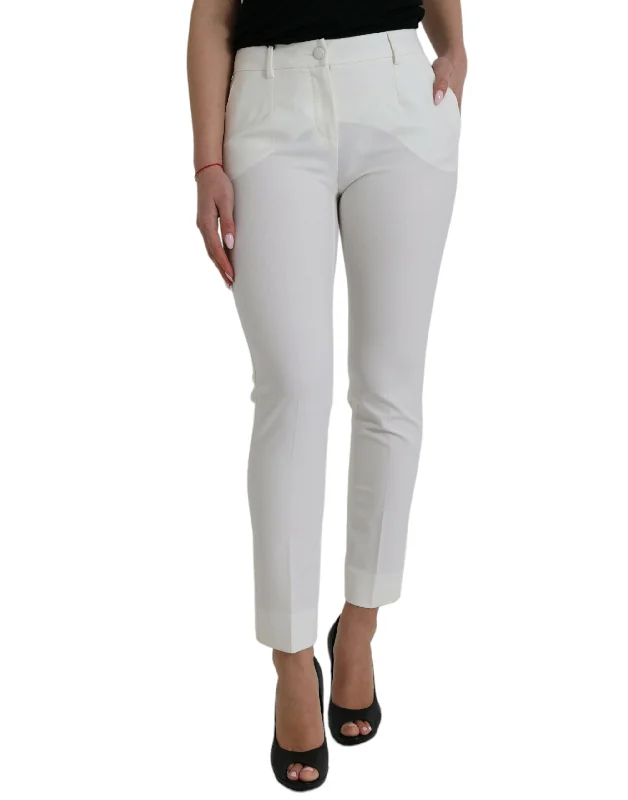 Dolce & Gabbana Elegant White Mid-Waist Tapered Pants Classic Cropped Pants