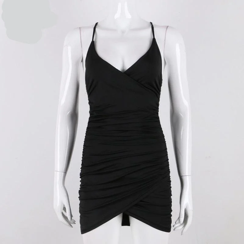 Deep V Neck Bodycon Backless Ruched Side Slit Back Cross Spaghetti Strap Summer Club Mini Party Dresses Tunics Sale discount Deep V Neck Bodycon Backless Ruched Side Slit Back Cross Spaghetti Strap Summer Club Mini Party Dresses Tunics Sale discount