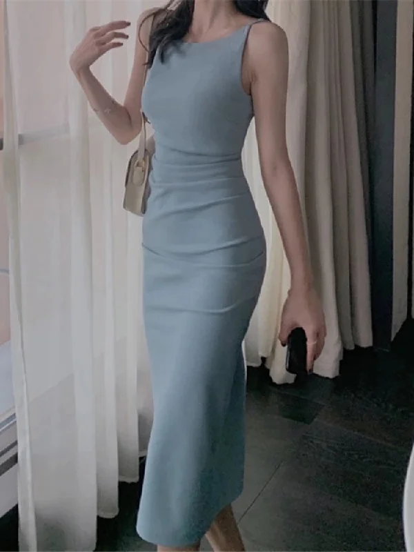 Women Spaghetti Strap Sexy Bodycon Midi Dress Summer Backless Elegant Sleeveless Party Dress Tunics Stylish modern Women Spaghetti Strap Sexy Bodycon Midi Dress Summer Backless Elegant Sleeveless Party Dress Tunics Stylish modern