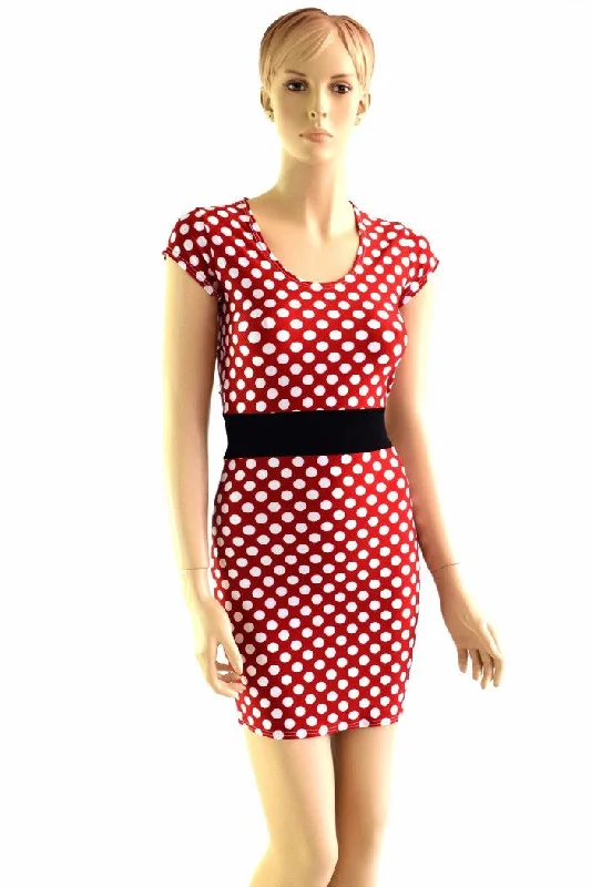 Polka Dot Black Waistband Minnie Dress Tunics Ceremony elegant