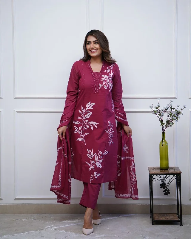 Beautiful pure cotton kurti pant dupatta set💗 Comfortable Wide-Leg Pants