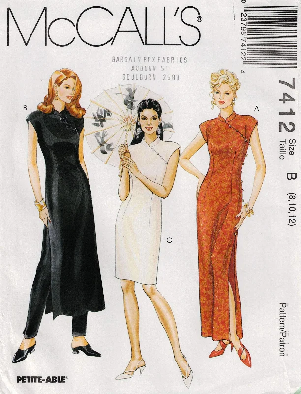 McCall's 7412 Womens Classic Cheongsam Style Sheath Dress & Pants 1990s Vintage Sewing Pattern Size 8 - 12 UNCUT Factory Folded Fashionable Sporty Pants McCall's 7412 Womens Classic Cheongsam Style Sheath Dress & Pants 1990s Vintage Sewing Pattern Size 8 - 12 UNCUT Factory Folded Fashionable Sporty Pants