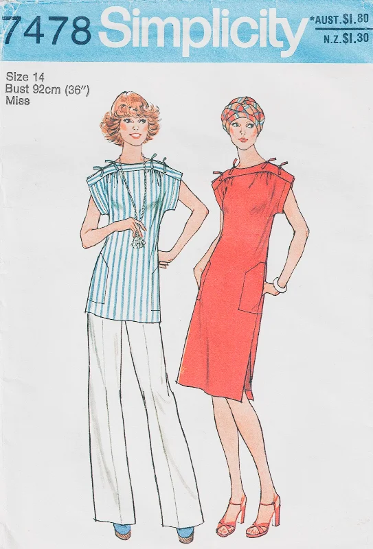 Simplicity 7478 Womens Kimono Sleeved Dress or Top & Pants 1970s Vintage Sewing Pattern Size 14 Bust 36 inches Elegant Silk Pants Simplicity 7478 Womens Kimono Sleeved Dress or Top & Pants 1970s Vintage Sewing Pattern Size 14 Bust 36 inches Elegant Silk Pants