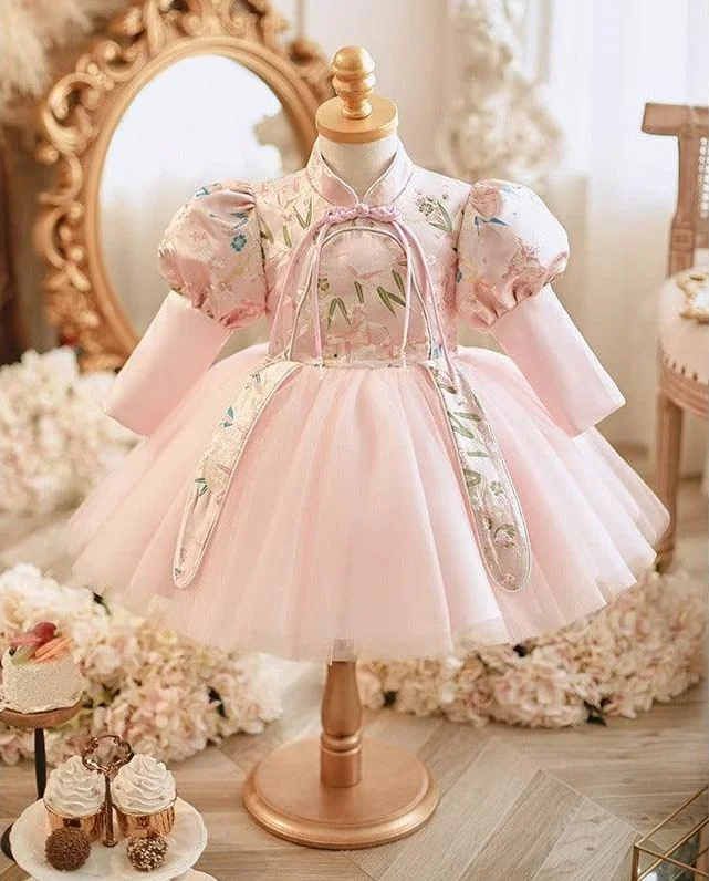 High Neck Knee Length Long Sleeves Embroidery Baby Girl Party Dress Tunics Plaid country High Neck Knee Length Long Sleeves Embroidery Baby Girl Party Dress Tunics Plaid country
