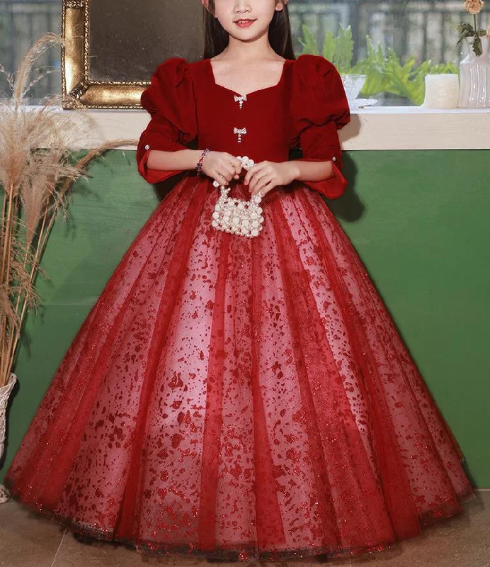 A-Line/Princess V-Neck Long Sleeves Floor Length Girl Red Party Dress Tunics Stylish elegant A-Line/Princess V-Neck Long Sleeves Floor Length Girl Red Party Dress Tunics Stylish elegant