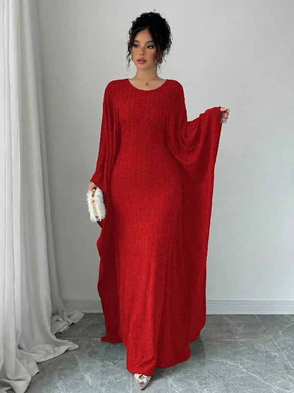Sexy Pleated Draped Crew Neck Batwing Sleeve Dress Floral Print girly