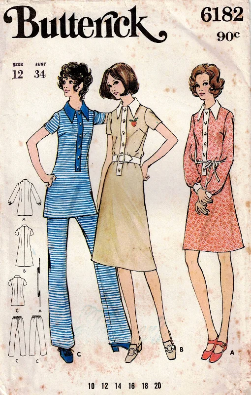 Butterick 6182 Womens Tab Front Dress Top & Pants 1970s Vintage Sewing Pattern Size 12 Bust 34 inches Cozy Jogger Leggings Butterick 6182 Womens Tab Front Dress Top & Pants 1970s Vintage Sewing Pattern Size 12 Bust 34 inches Cozy Jogger Leggings