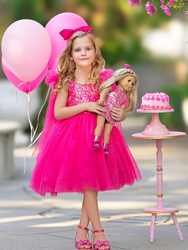 Sequins Tulle Knee-length Birthday Party Dress Glittery Long Formal