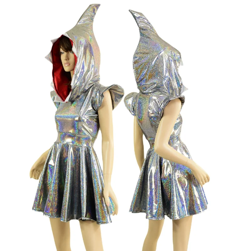 Silver Holographic Sexy Shark Skater Dress Tunics Office stylish