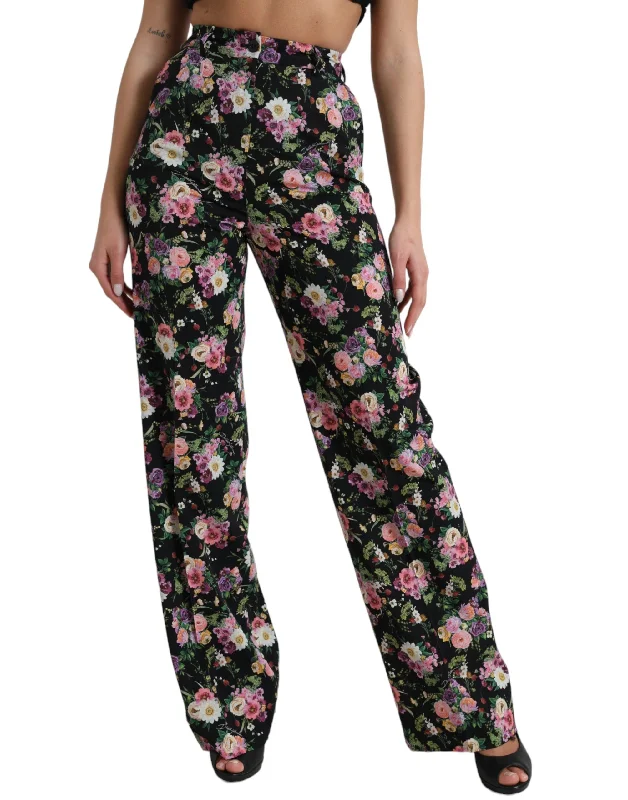 Dolce & Gabbana Floral High Waist Wide Leg Pants Elegant Dress Pants