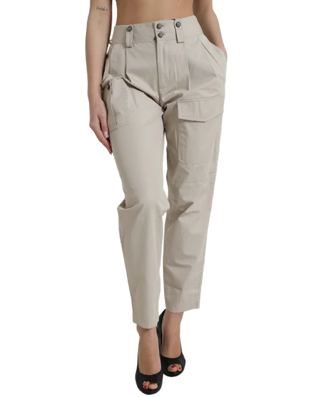 Dolce & Gabbana High-Waisted Tapered Fashion Pants - Beige Fashionable Button-Up Pants Dolce & Gabbana High-Waisted Tapered Fashion Pants - Beige Fashionable Button-Up Pants