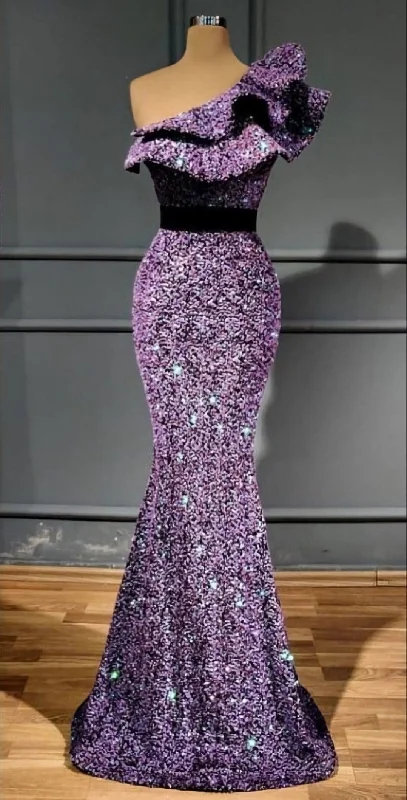 Purple Sequin Long Prom Dresses, Graduation School Party Dress Lace Sexy Club