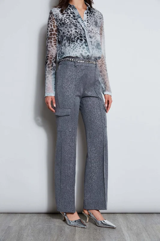 Metallic Cargo Pant High-Waist Trousers