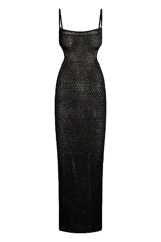 Marrakesh Dress - Black Lace Crochet Boat Neckline Classic
