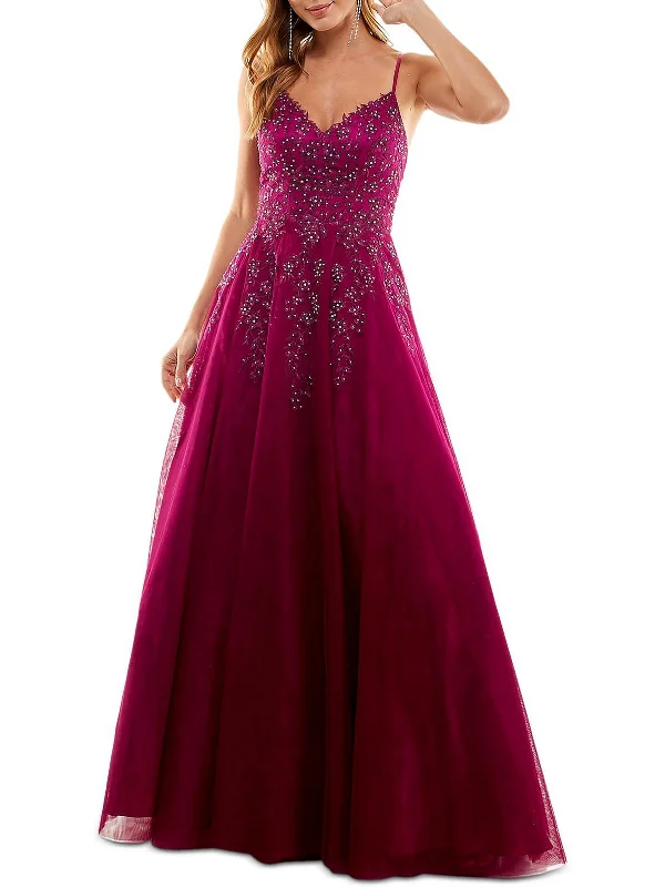 Juniors Womens Mesh Embellished Evening Dress empire Waist empire