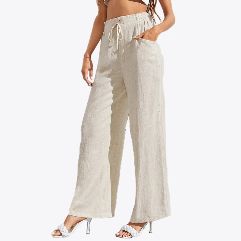 Orchid Serenade Drawstring Wide Leg Linen Womens Pants Soft Stretch Trousers