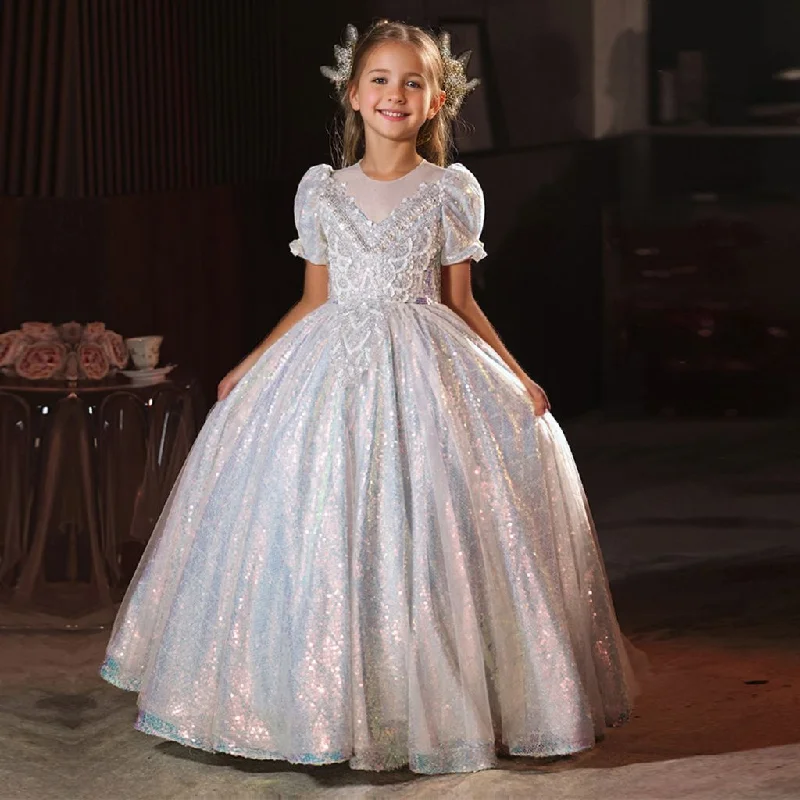 A-Line/Princess Short Sleeves Shining Flower Girl Party Dress with Rhinestone Appliques Tunics Seasonal trendy A-Line/Princess Short Sleeves Shining Flower Girl Party Dress with Rhinestone Appliques Tunics Seasonal trendy