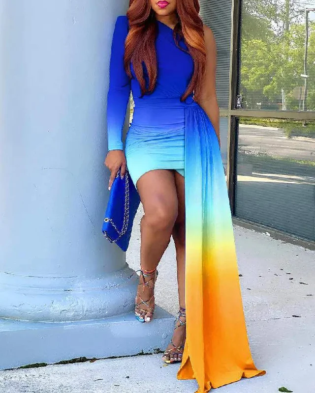 OMBRE ONE SHOULDER DRAPED DETAIL PARTY DRESS Tunics Winter warm