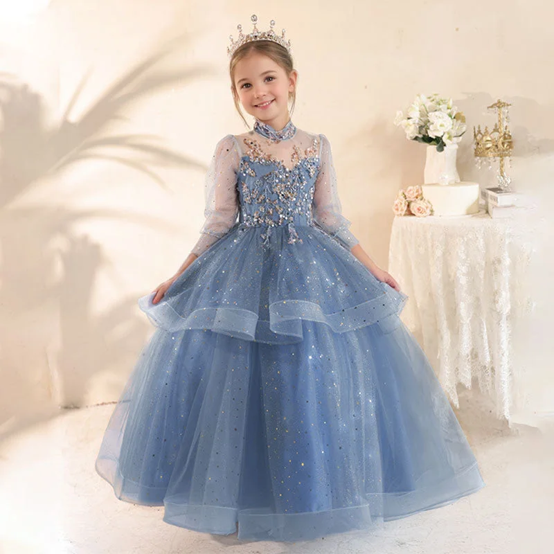 Long Sleeves A-Line/Princess High Neck Girl Party Dress with Rhinestones Appliques Tunics Designer luxury Long Sleeves A-Line/Princess High Neck Girl Party Dress with Rhinestones Appliques Tunics Designer luxury