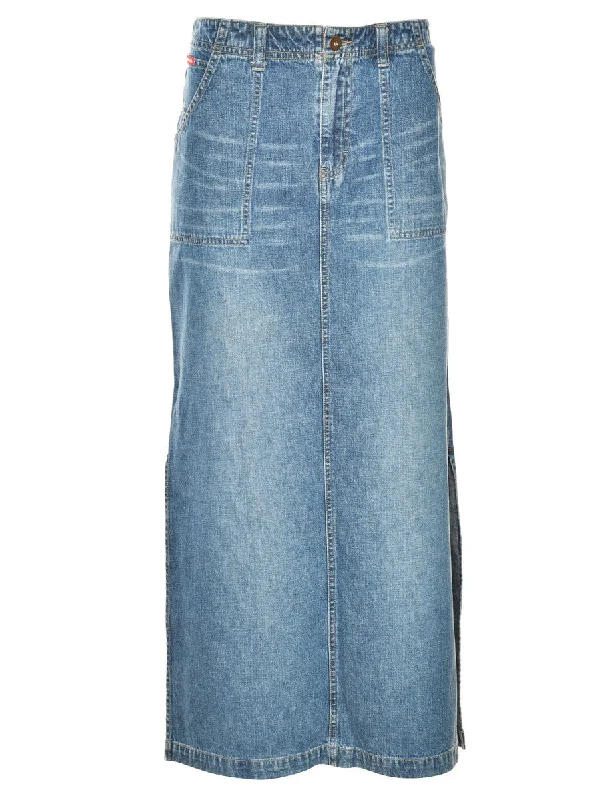 Light Wash Maxi Skirt - M silk skirt lustrous