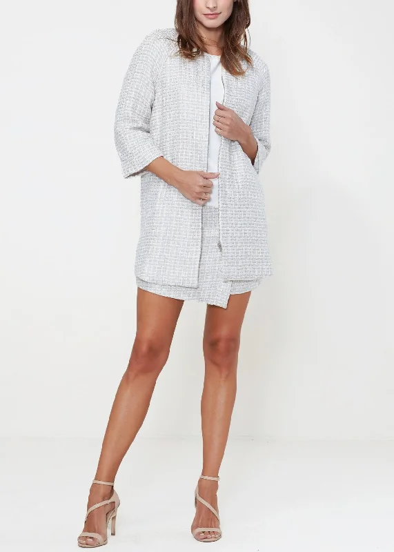 Women's Basket Tweed Longline Jacket In Powdered Blue Chenille Fabric Brocade Fabric Lace Fabric Women's Basket Tweed Longline Jacket In Powdered Blue Chenille Fabric Brocade Fabric Lace Fabric