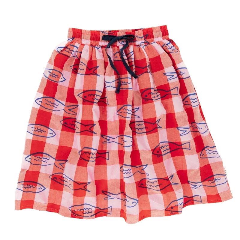 Olive And The Captain Hadley Midi Skirt - Gingham Fish cashmere skirt fine