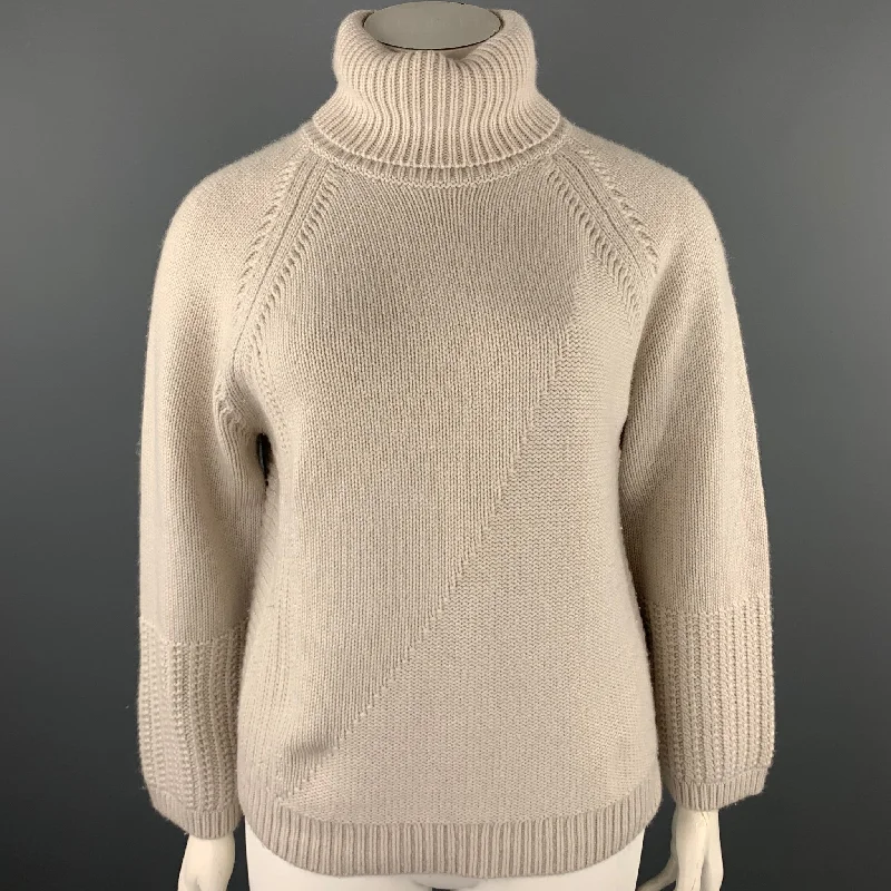 TSE Size L Nude Textured Knitted Cashmere Turtleneck Sweater Boxy Sweater Fitted Sweater A-Line