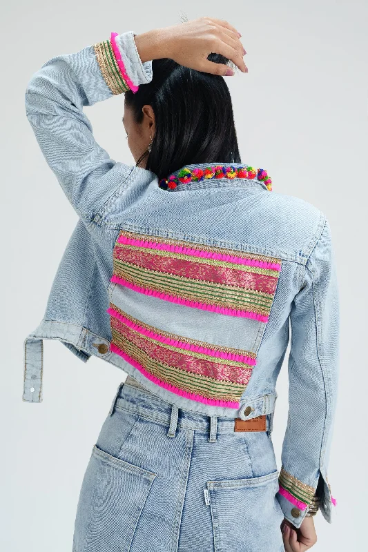 Patola Crop Denim Jacket Print Jacket Jacquard Jacket Patchwork Jacket