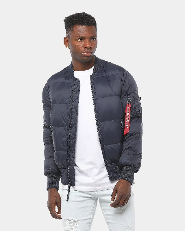 Alpha Industries MA-1 Echo Flight Puffer Jacket Blue Front Pockets Side Pockets Patch Pockets Alpha Industries MA-1 Echo Flight Puffer Jacket Blue Front Pockets Side Pockets Patch Pockets