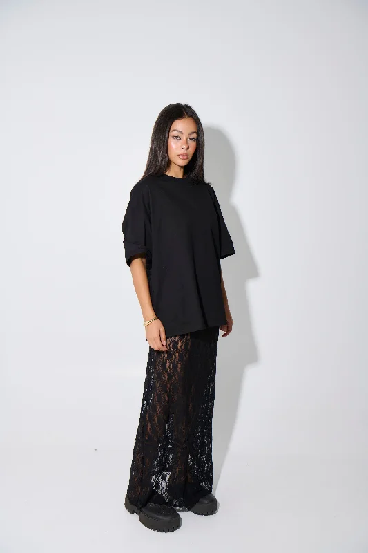 Nadia Lace Maxi Skirt Black silk skirt elegant
