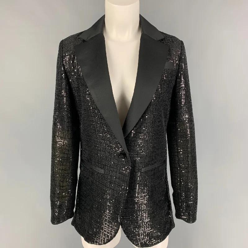 EMPORIO ARMANI Size 4 Black Polyester Sequined Jacket Blazer Fleece Jacket Down Jacket Feather Jacket EMPORIO ARMANI Size 4 Black Polyester Sequined Jacket Blazer Fleece Jacket Down Jacket Feather Jacket