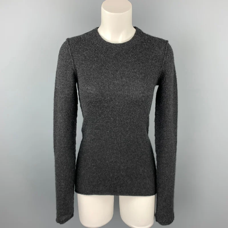 INHABIT Size M Charcoal Knitted Cashmere Blend Crew-Neck Sweater Houndstooth Herringbone Solid INHABIT Size M Charcoal Knitted Cashmere Blend Crew-Neck Sweater Houndstooth Herringbone Solid