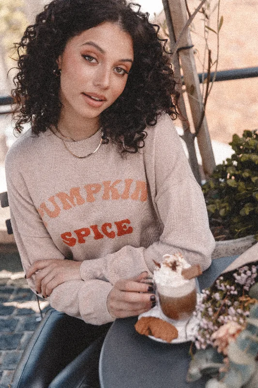 Pumpkin Spice Knit Sweater - Oatmeal Cashmere Blend Cotton Blend Poly Blend