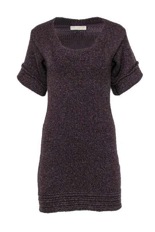 Stella McCartney - Maroon Knit Short Sleeve Sweater Dress Sz 2 Herringbone Houndstooth Plaid Stella McCartney - Maroon Knit Short Sleeve Sweater Dress Sz 2 Herringbone Houndstooth Plaid