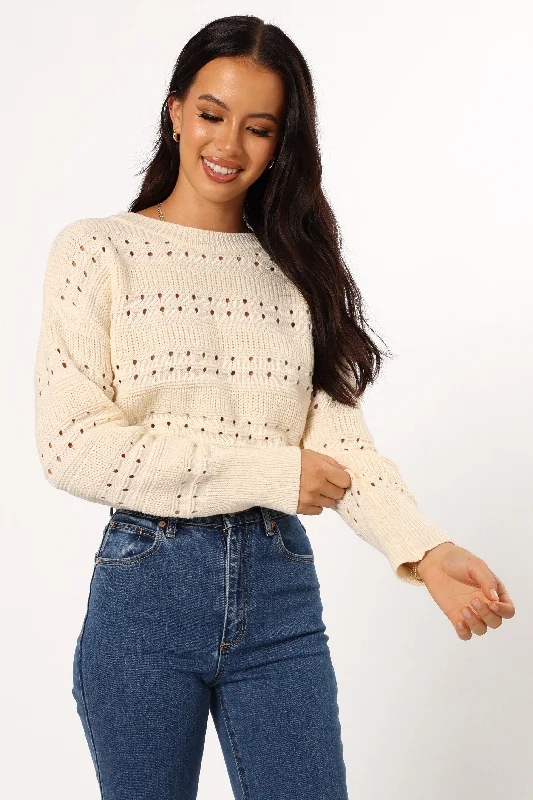 Watton Stripe Knit Sweater - Cream Faux Fur Fabric Real Fur Fabric Shearling Fabric