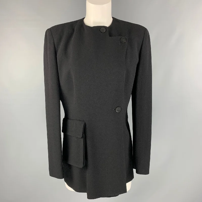 GIORGIO ARMANI Black Wool Solid Single breasted Size 6 Jacket Collared Jacket Crew Neck Jacket Turtle Neck Jacket GIORGIO ARMANI Black Wool Solid Single breasted Size 6 Jacket Collared Jacket Crew Neck Jacket Turtle Neck Jacket